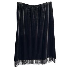 Vintage Clio Women’s Medium Black Velvet Evening Beaded Hem Stretchy Waist Skirt